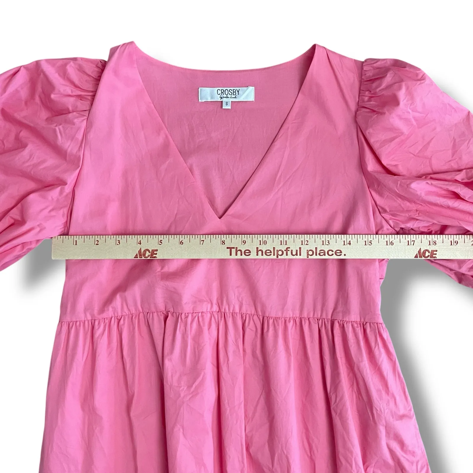 Crosby by Mollie Burch Pink & Peach Tiered Cotton Midi Dress Puff Sleeve S - Image 3