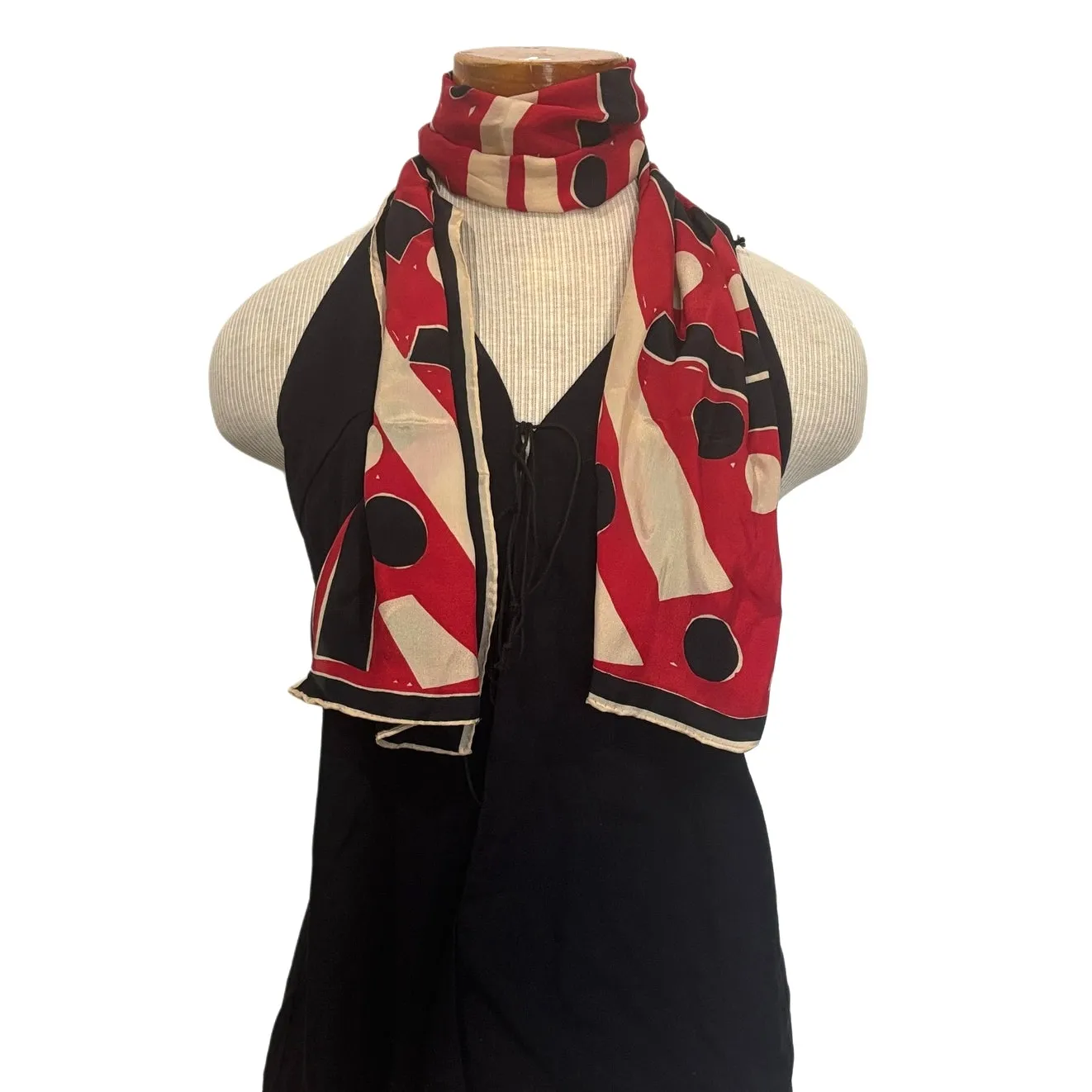 Uena Vintage Silk 80s Scarf Black Multicolor made in japan Red - Image 2