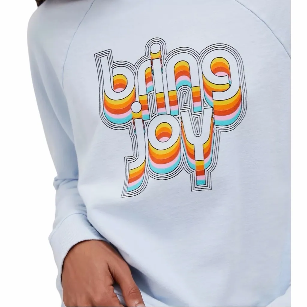 Anthropologie Back When Light Blue Bring Joy Crewneck Pullover Sweatshirt XS - Image 3