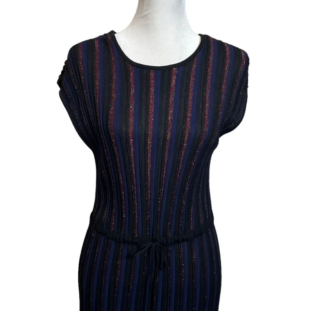 Marine Layer Penny Pleated Midi Dress in Black Rainbow Lurex Women’s Size Medium - Image 2