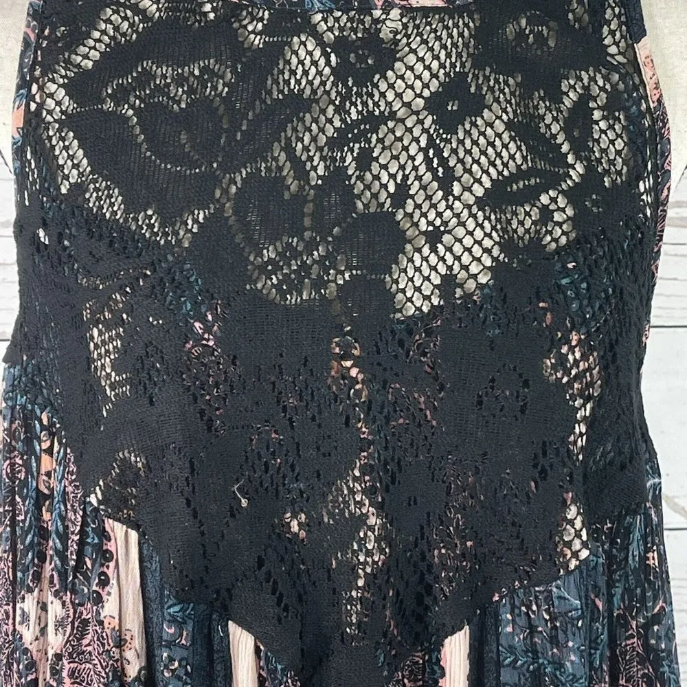 Free People XS Black X-Small Boho Trapeze Tunic Top Floral Sleeveless Lace m s - Image 5