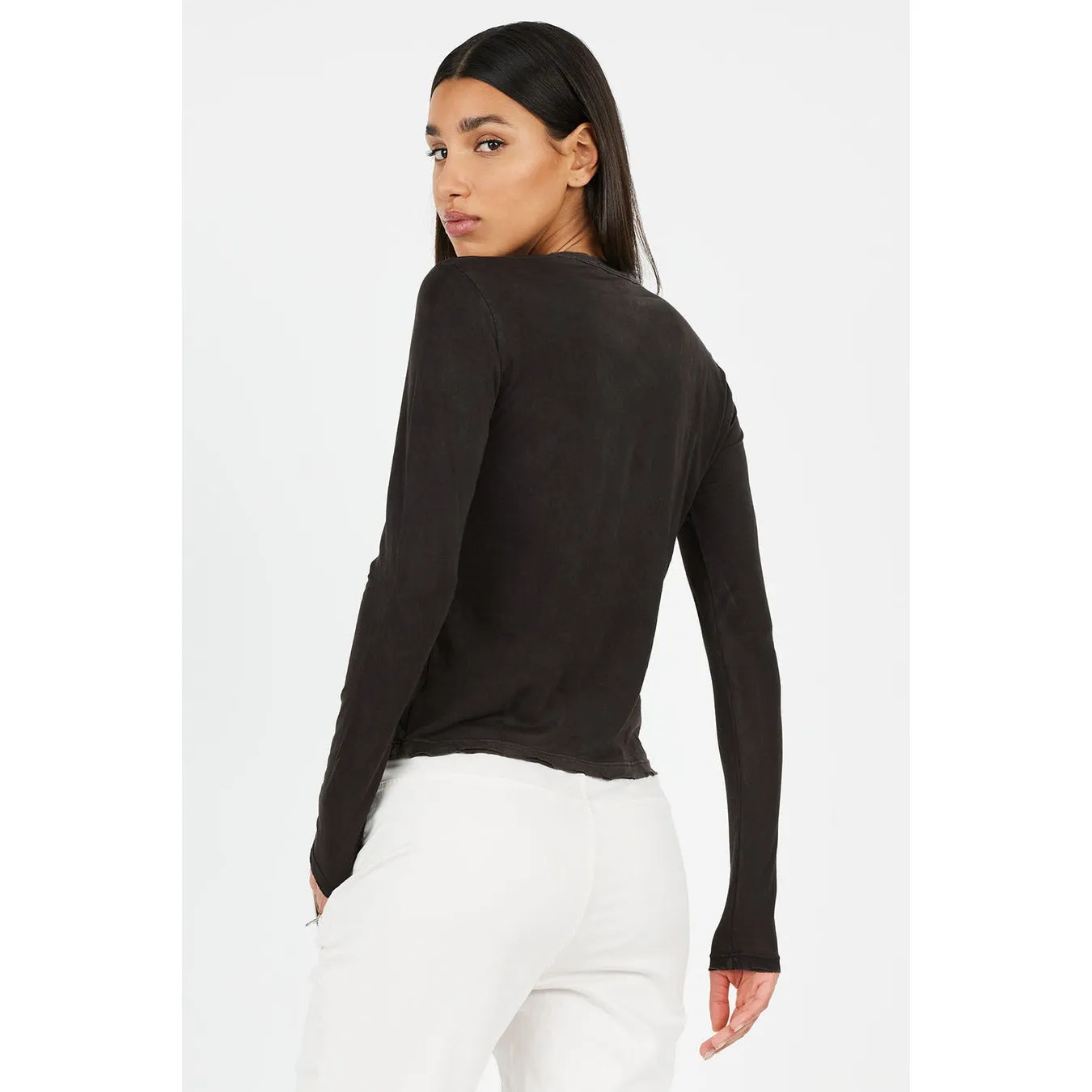 Cotton Citizen Standard Black Distressed Crewneck Long Sleeve T-Shirt Size M - Image 2