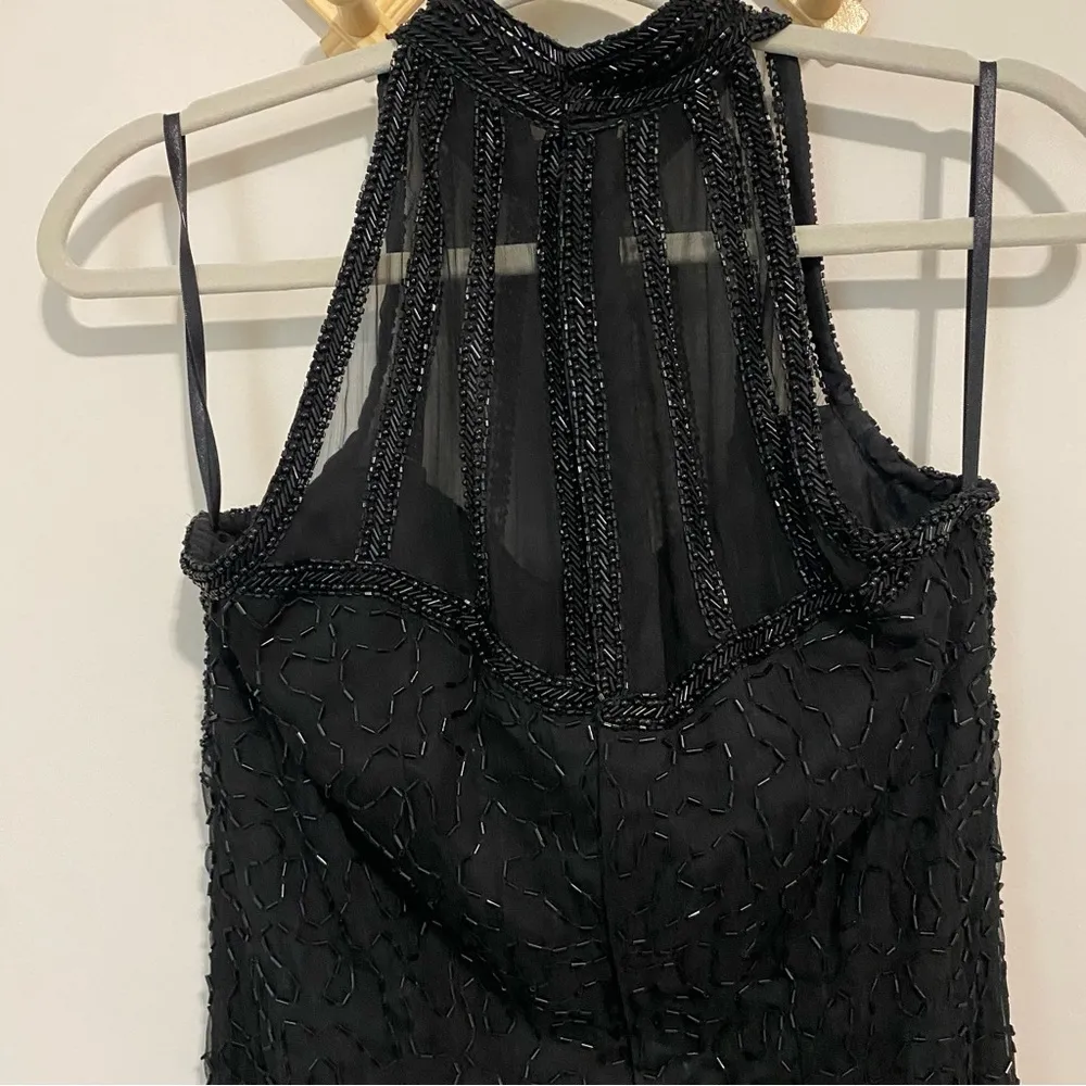 Laurence Kazar Vintage Black Silk Fully Beaded Maxi Dress size Small - Image 8