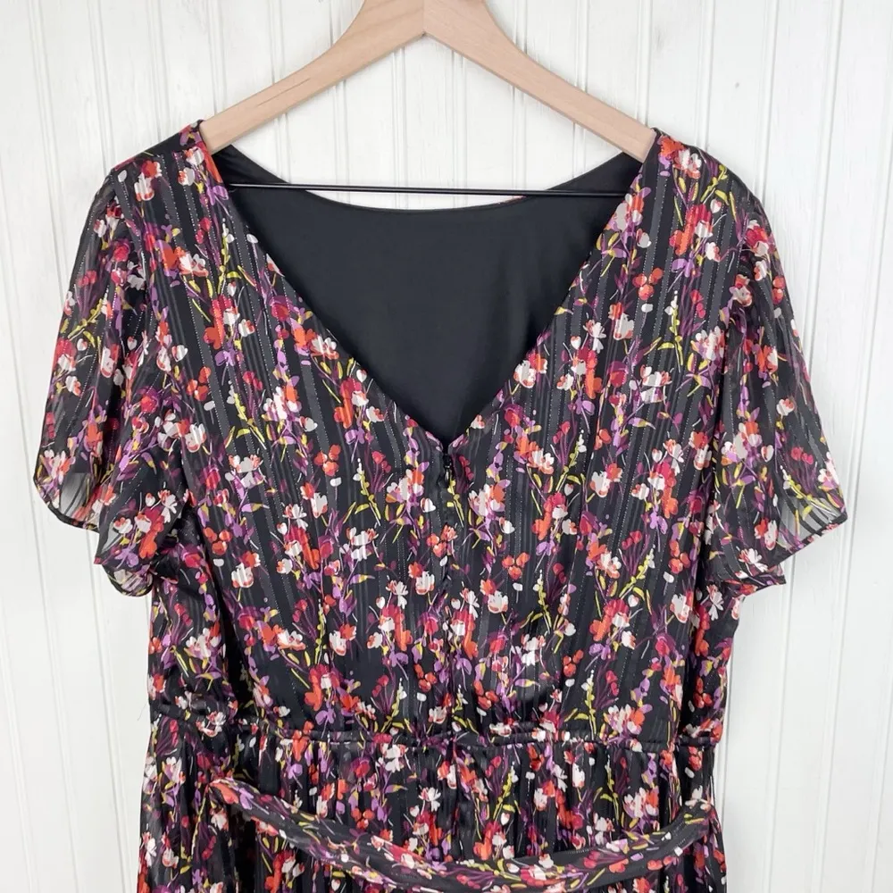 Lane Bryant Black Multicolor Floral Print High Neck Belted Maxi Dress Size 18 - Image 7