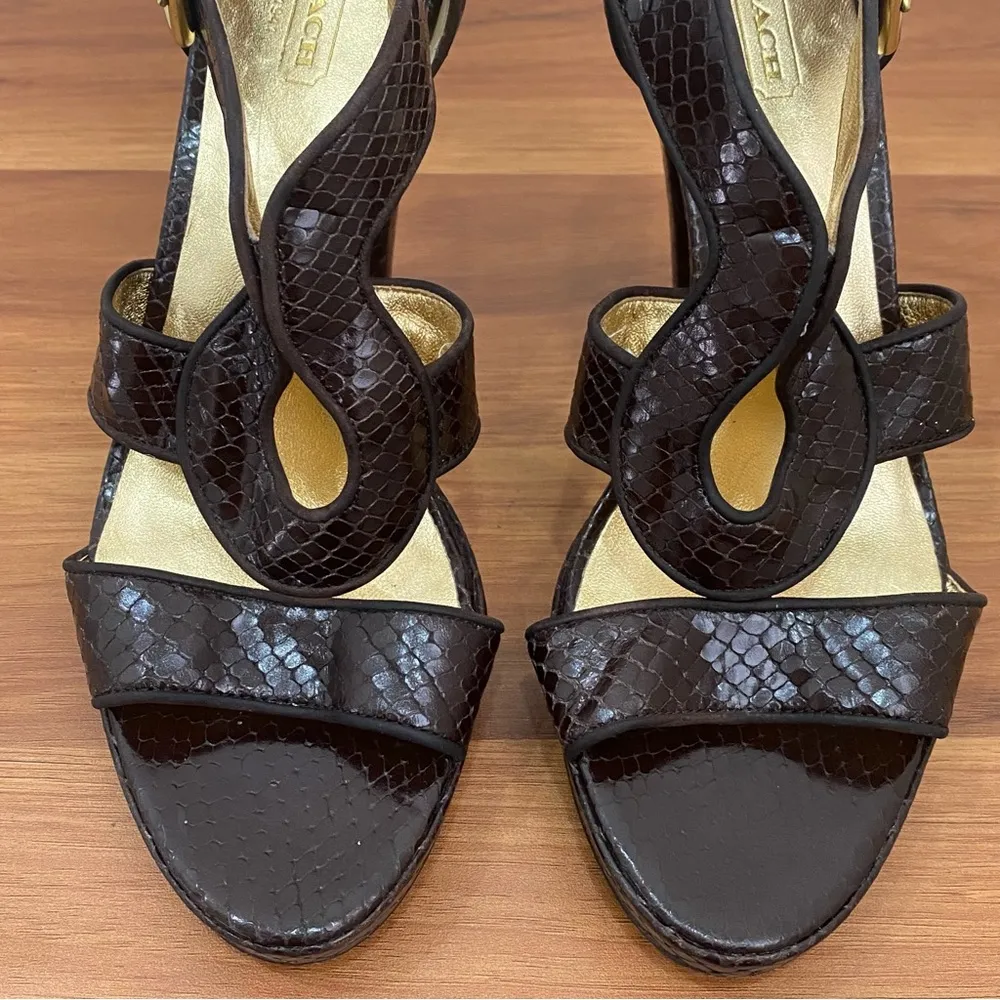 “Ivanah” Python Leather Chestnut Brown High Heels Sandals Size 7.5B - Image 4