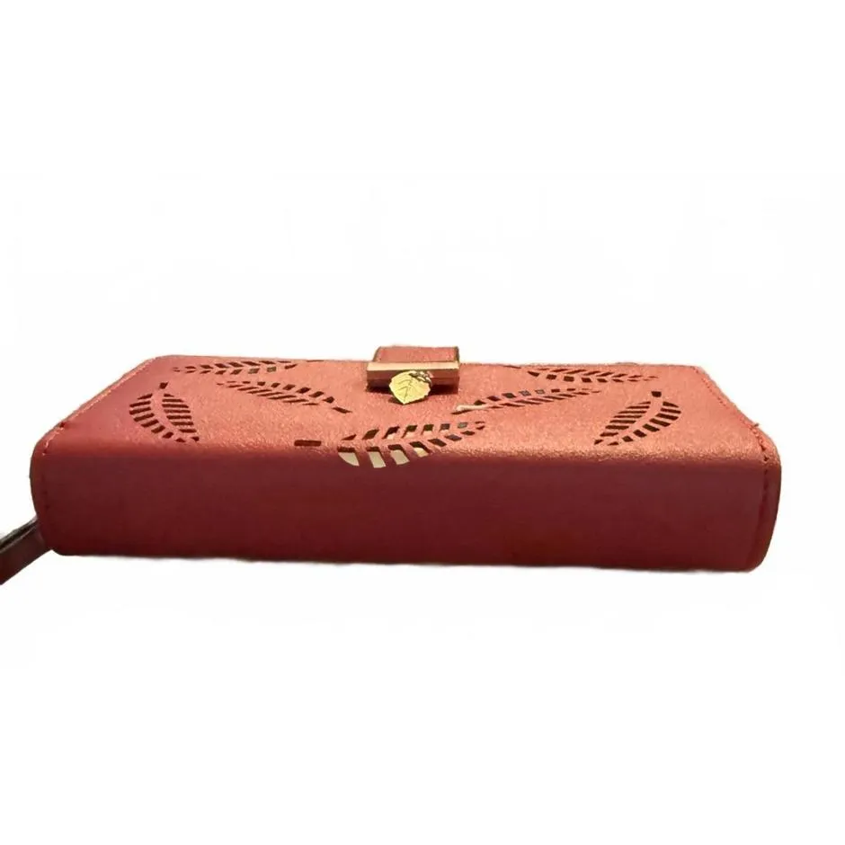 Women's Red Envelope Wallet with Cutout Gold Leaves ID Credit Card Slots Coins - Image 4