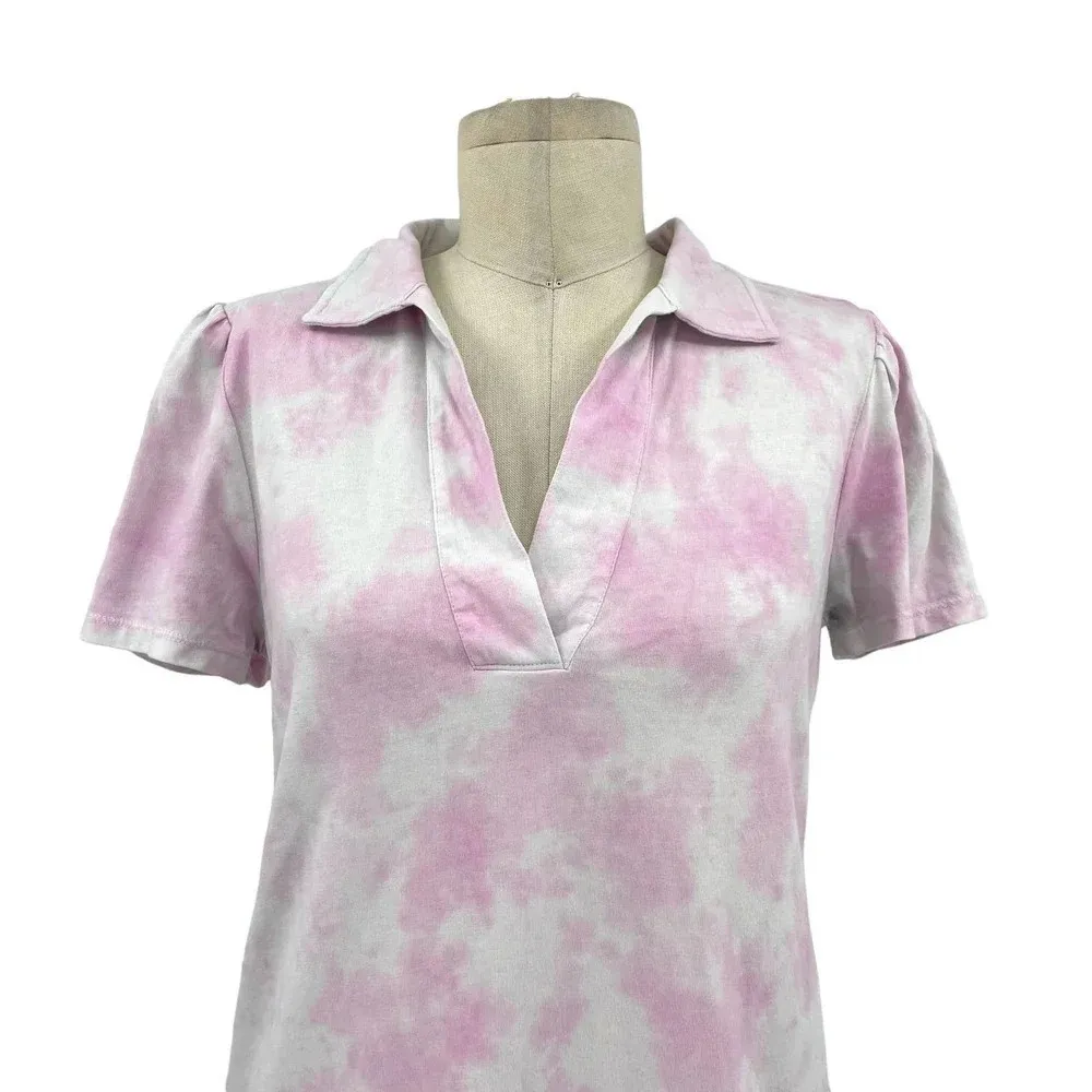 Generation Love Merlynn Tie Dye Polo T-Shirt‎ Dress Pink White Tie Dye Medium - Image 4