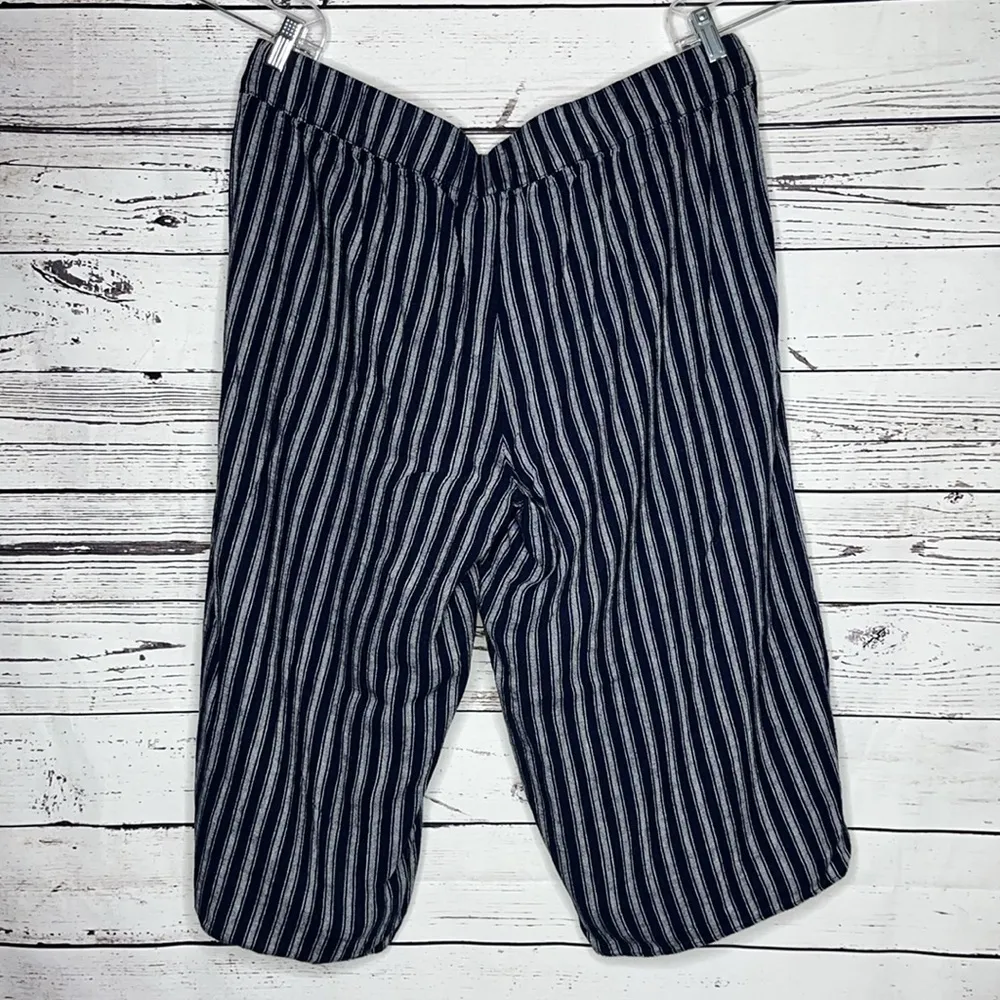 Gap NWT Sz XL Navy & White Stripe Linen Pull On Wide Leg Crop Pants w/ Tie Belt - Image 3