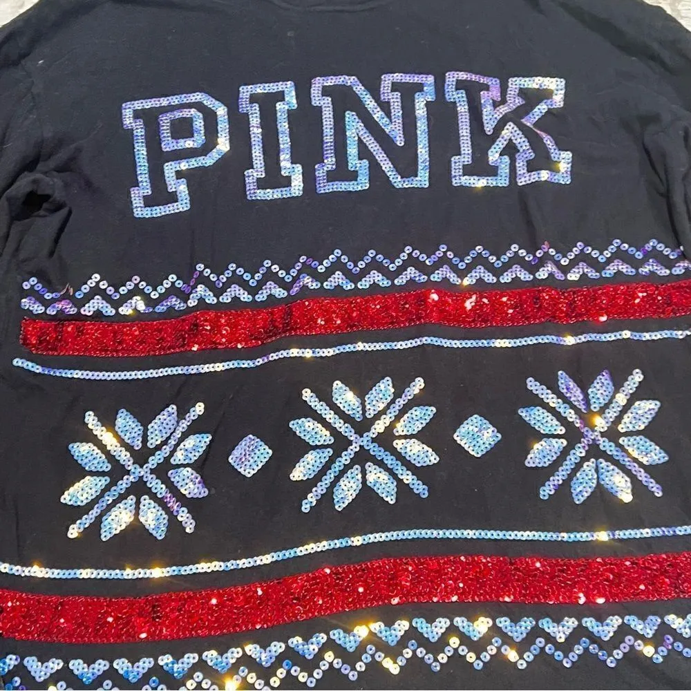 Victoria’s Secret Pink Holiday Fair Isle Sequin Long Sleeve Women’s Small - Image 3