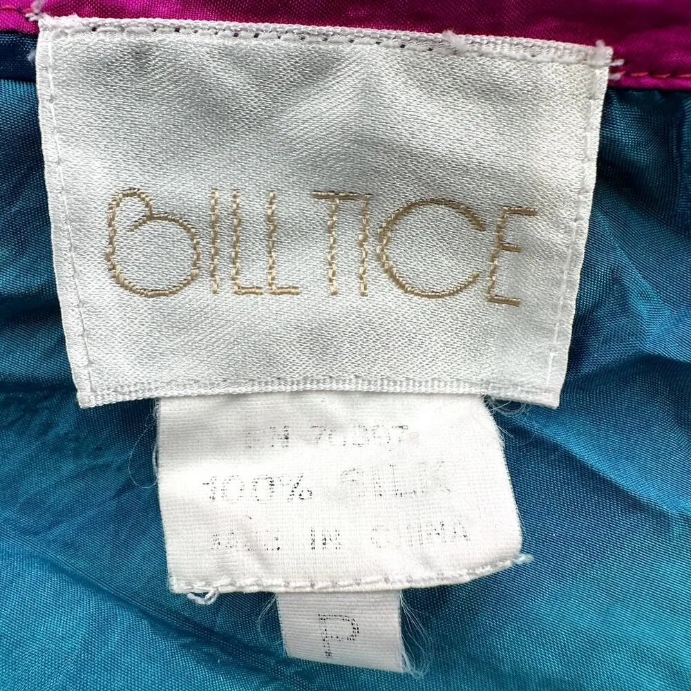 Vintage Bill Tice Silk Robe 70s Tie Waist 3/4 Sleeve Colorblock Blue Pink Large - Image 2