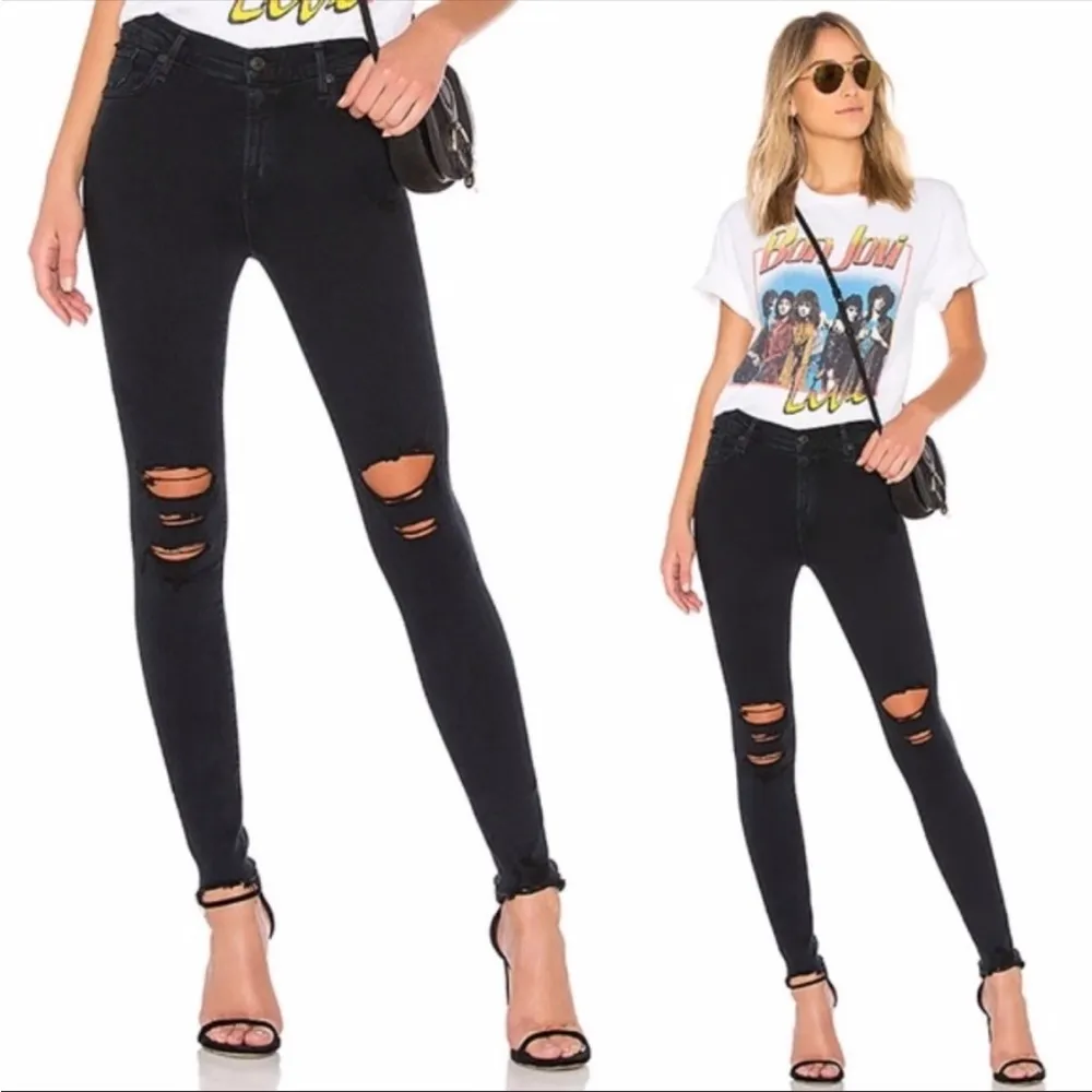 AGOLDE Sophie High Rise Distressed Skinny Jeans: Dark Wash Ruthless Black - Image 4