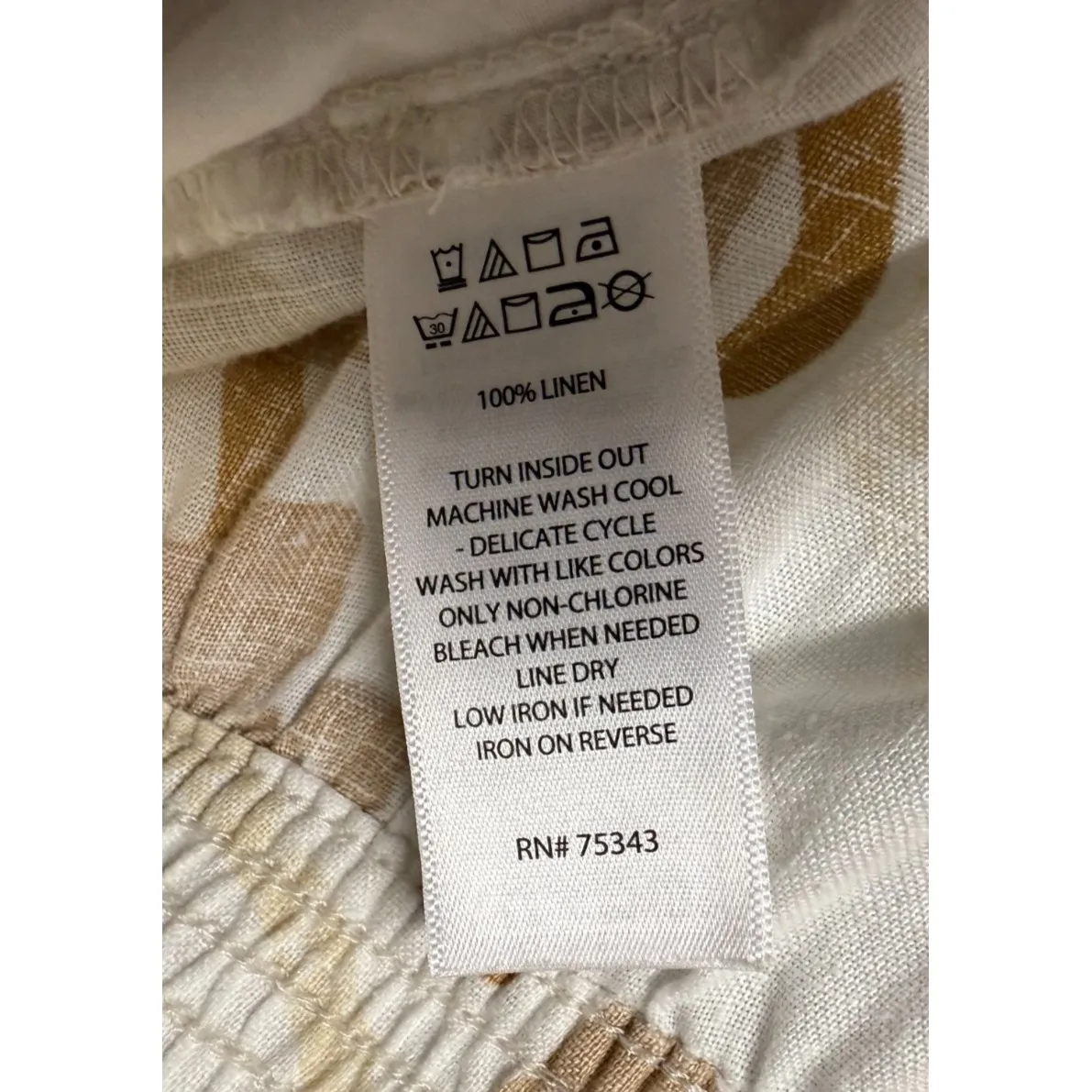 Tahari 100% Linen Wide Leg Pants XL Artsy‎ White Brown Beach Coastal Pull On - Image 4