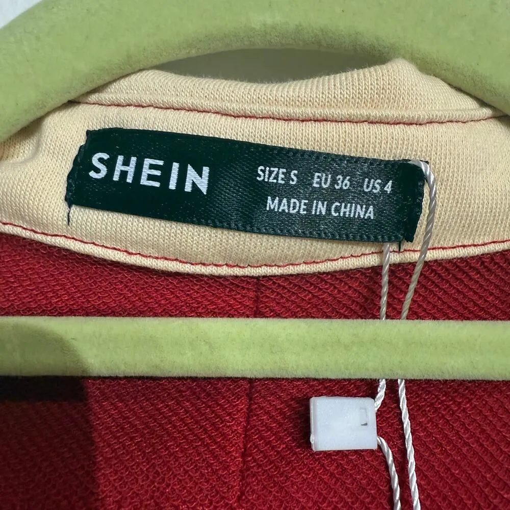 Shein Red Colorblock Collar V-Neck Oversized Pullover Sz S NWT - Image 5