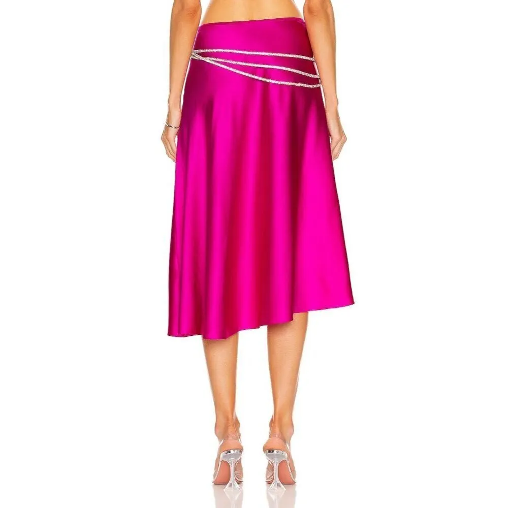 Nue Studio Laetitia Skirt in Fuchsia Pink Small New Womens Satin Midi - Image 2