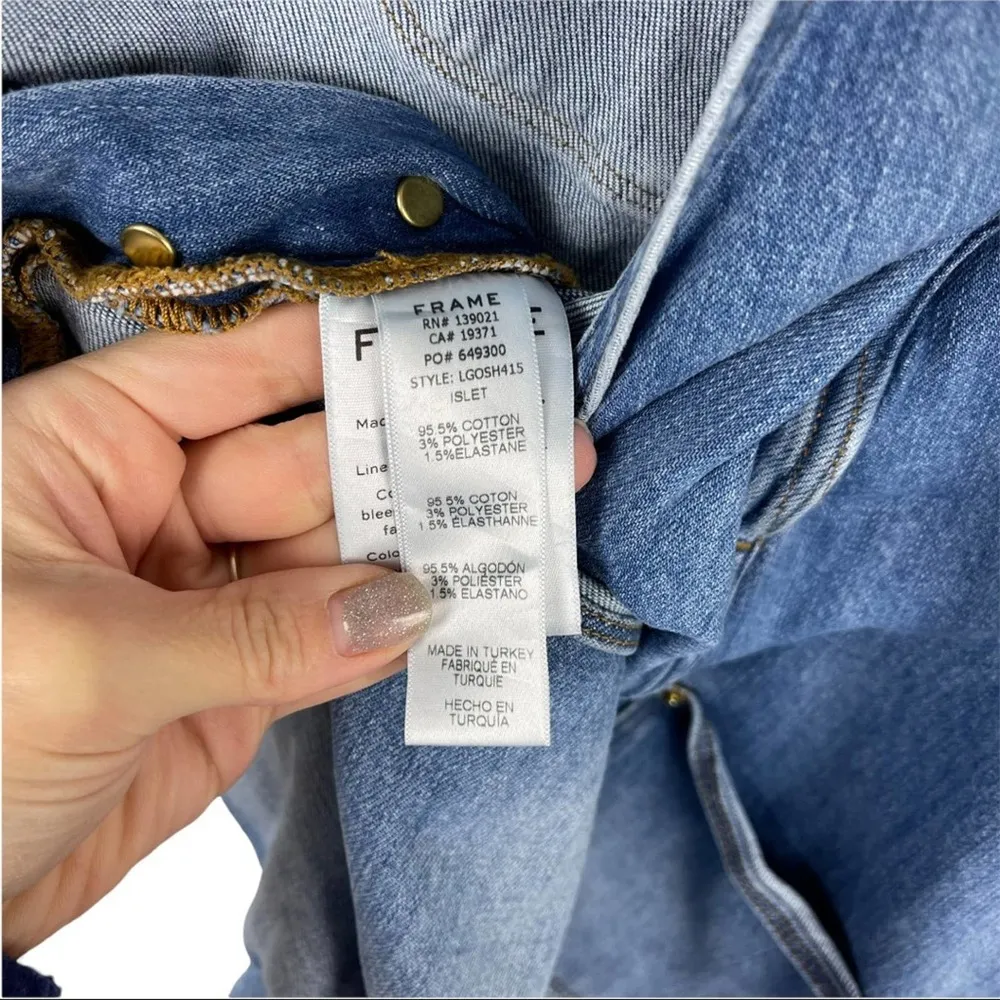 FRAME Le Garçon Raw Trimmed  Bib Shortall Overall Shorts in Islet Size Small - Image 12