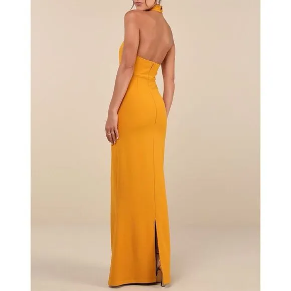 NWT‎ Lulus Mesmerizing Perfection Yellow Halter Neck Backless Maxi Dress Size S - Image 3
