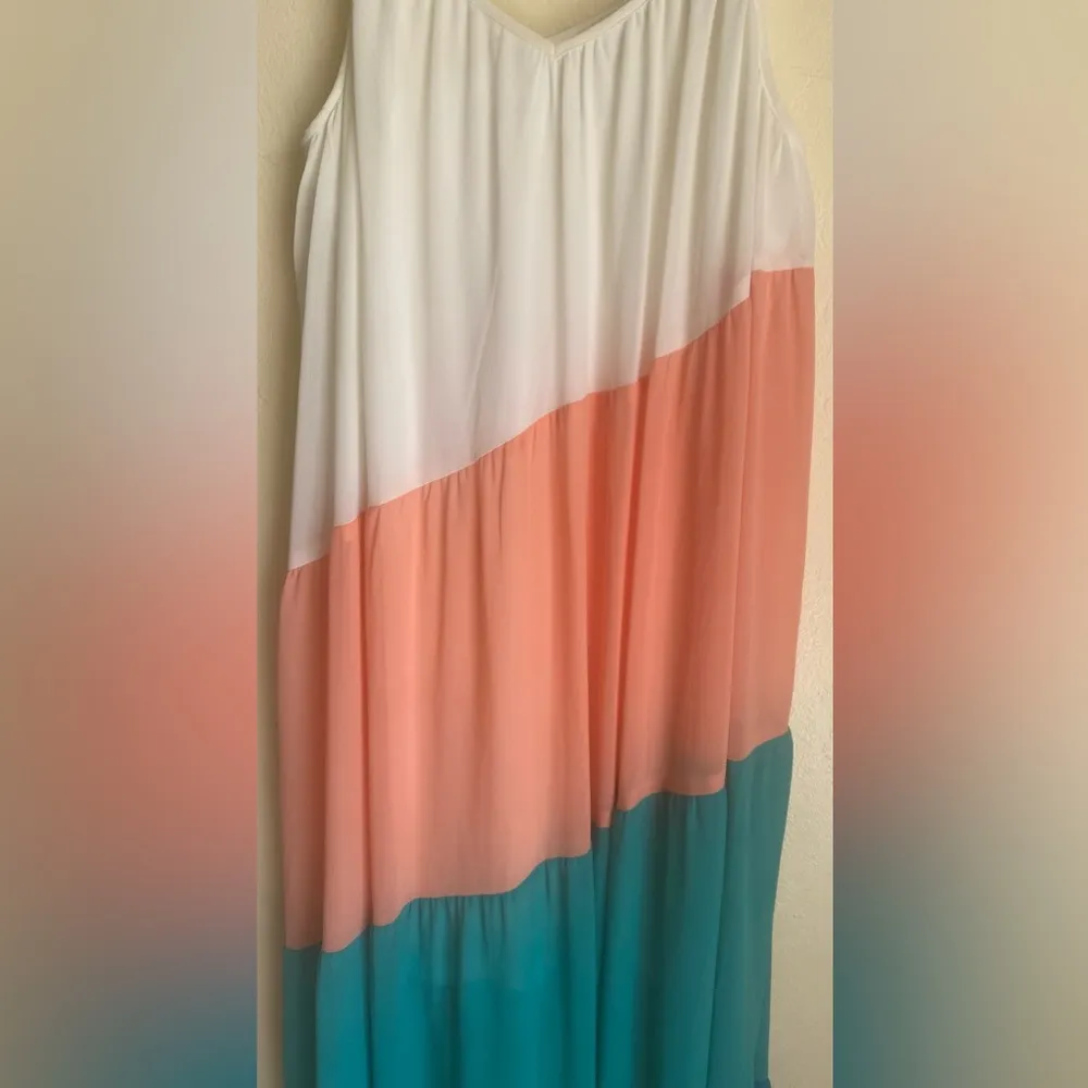 ENTRO Colorblock Tiered Sleeveless Maxi Dress L Colorful Flowy Cruise Festival - Image 6