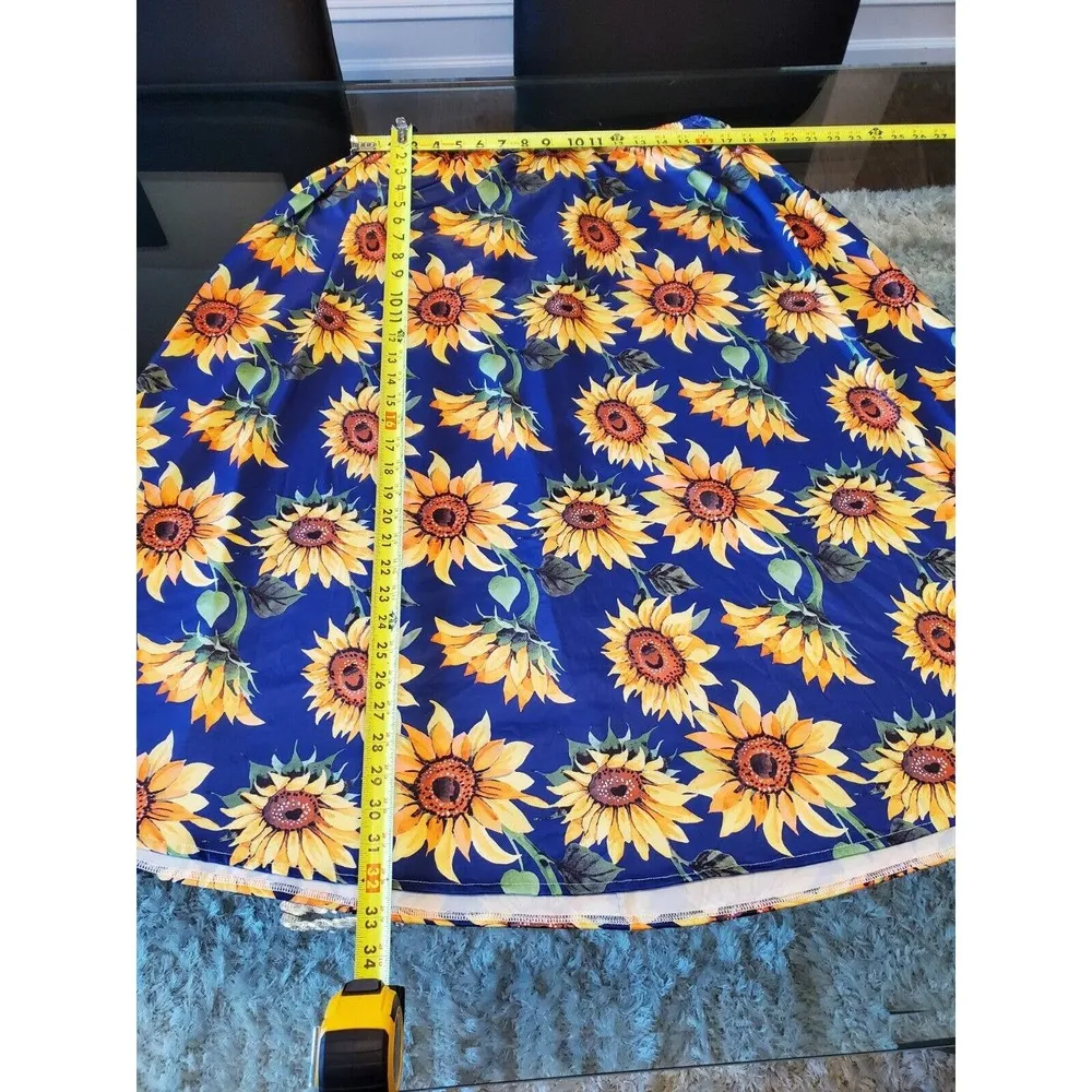 SHEIN Women Blue Floral Sunflower A-Line Comfort Waist Knee Length Skirt Size 2X - Image 6