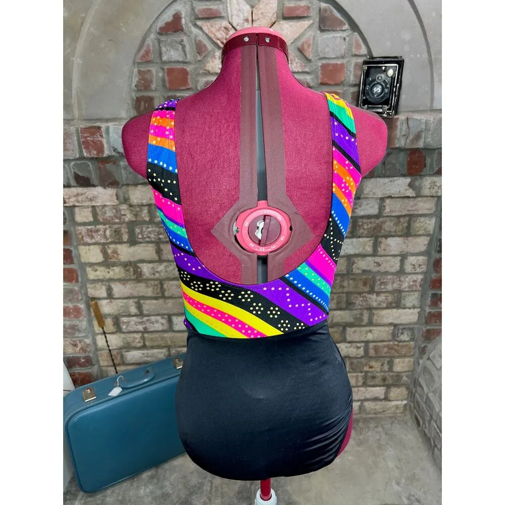 one piece swimsuit Sun streak Vintage 1990s pink purple green blue Size 12 - Image 4