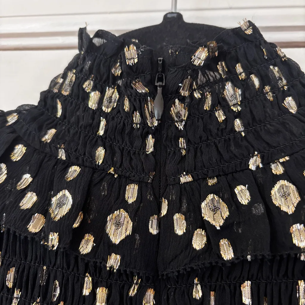 ULLA JOHNSON Mila Blouse Shirred Ruffle Metallic Silk Gold Chiffon Cosmos Size 2 - Image 11