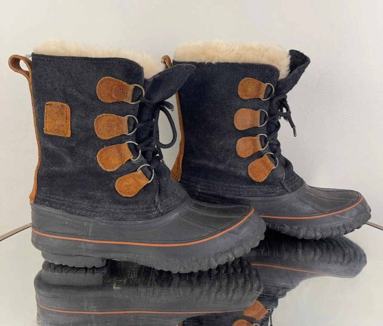 LaCrosse Black Brown Leather Felt Lined Lace Up Mid Calf Waterproof Winter Boots - Image 2