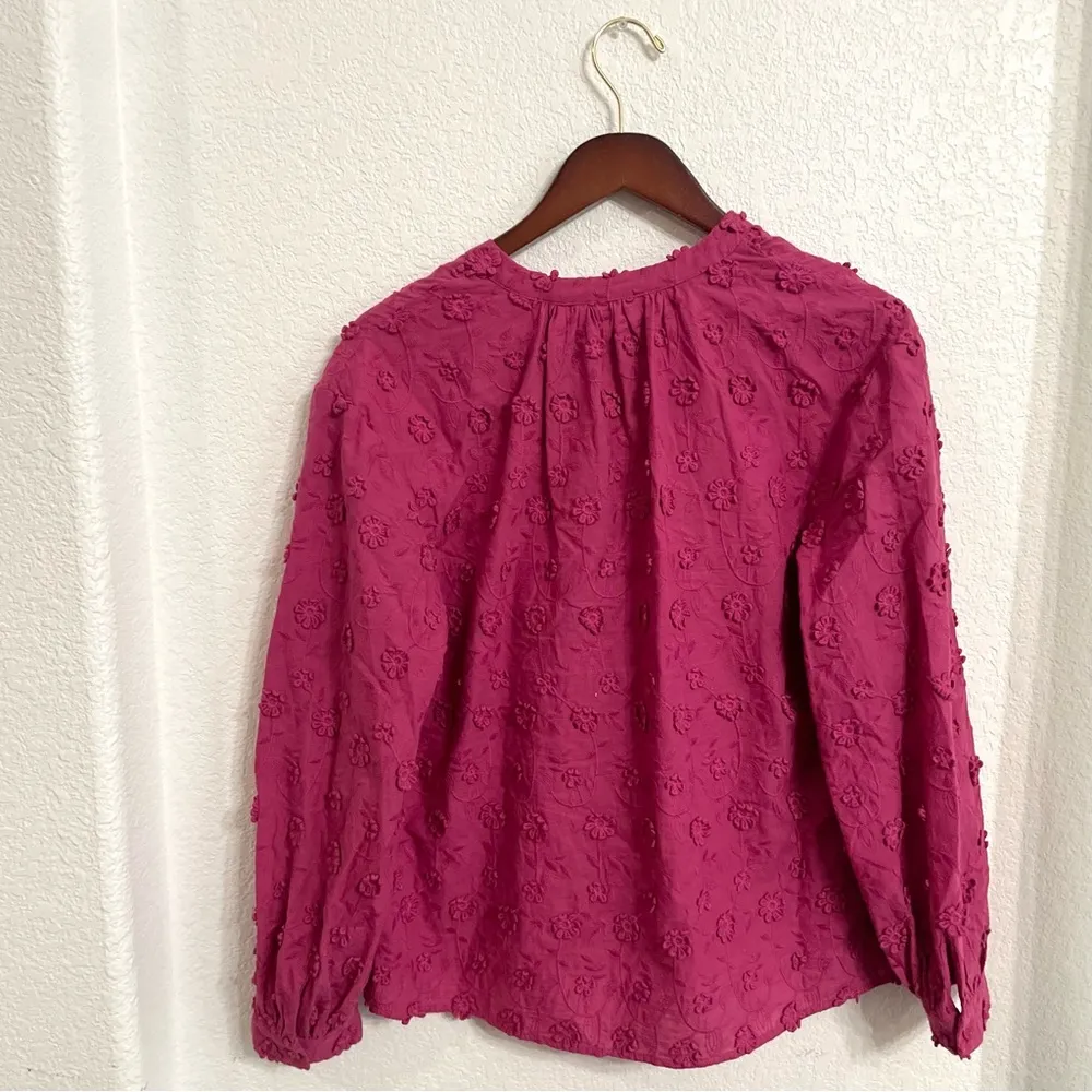 Soft Surroundings Womens Shirt Blouse Mauve Embroidered 3D Flower Size Medium - Image 3