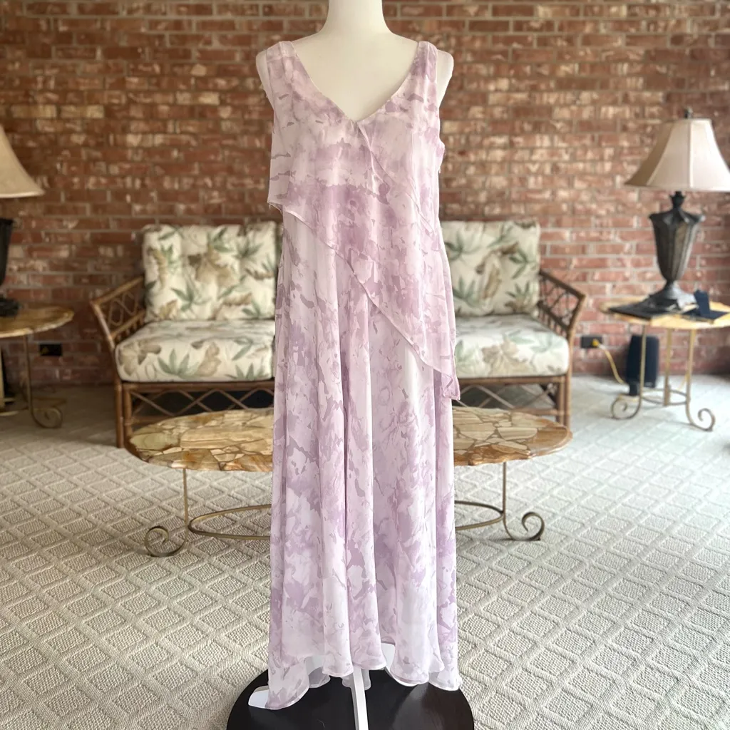 H by Halson Maxi Dress Tiered Asymmetrical Purple Sleeveless 8 Cocktail Party - Image 3