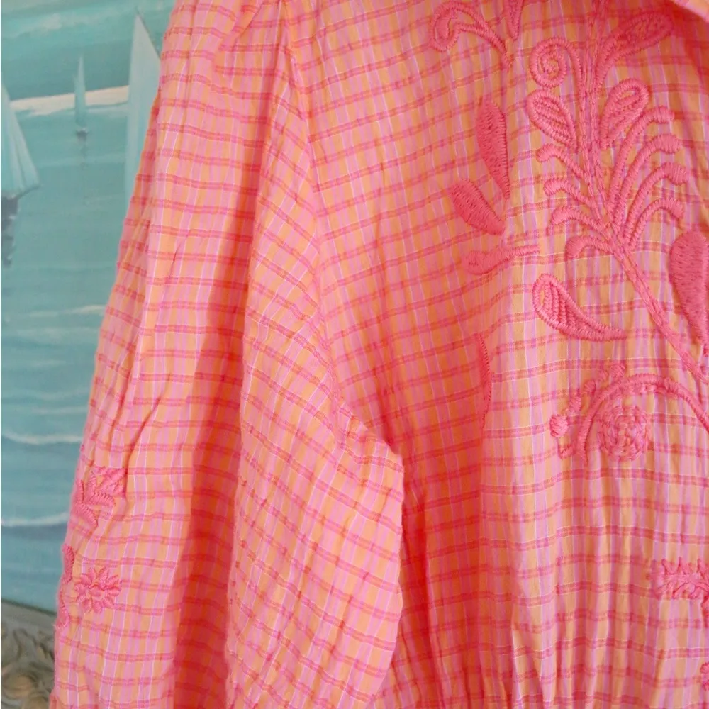 Johnny Was Gingham Embroidered Dress SZ M - Image 9