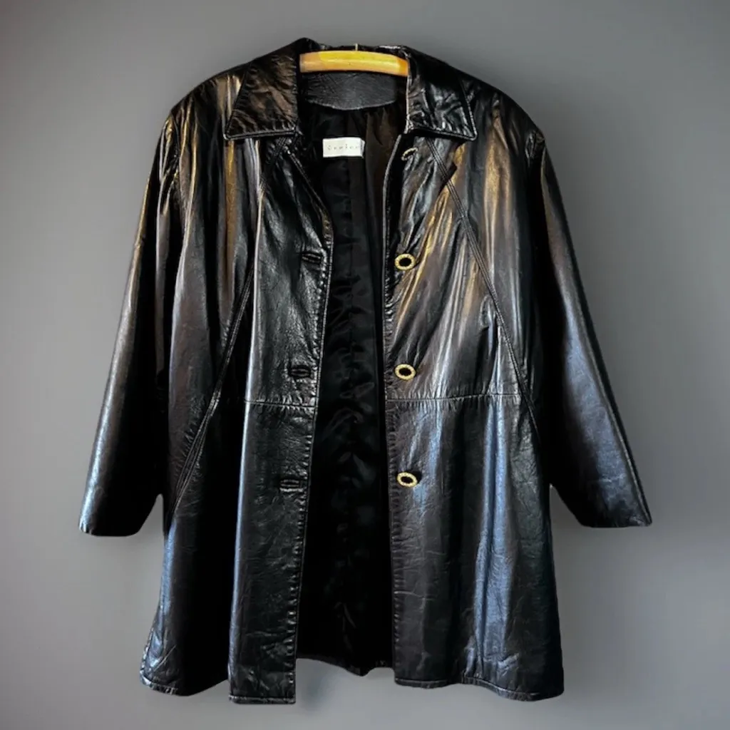 Vericci Leather Jacket Swing Coat Black Side Pockets Lined Sz Large Supple Lux - Image 3