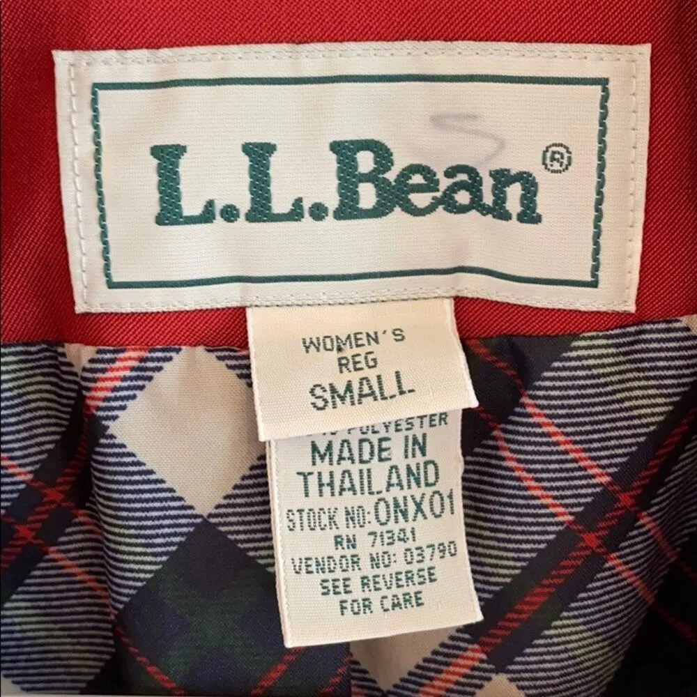 LL Bean red trench coat  jacket with plaid lining - Image 4