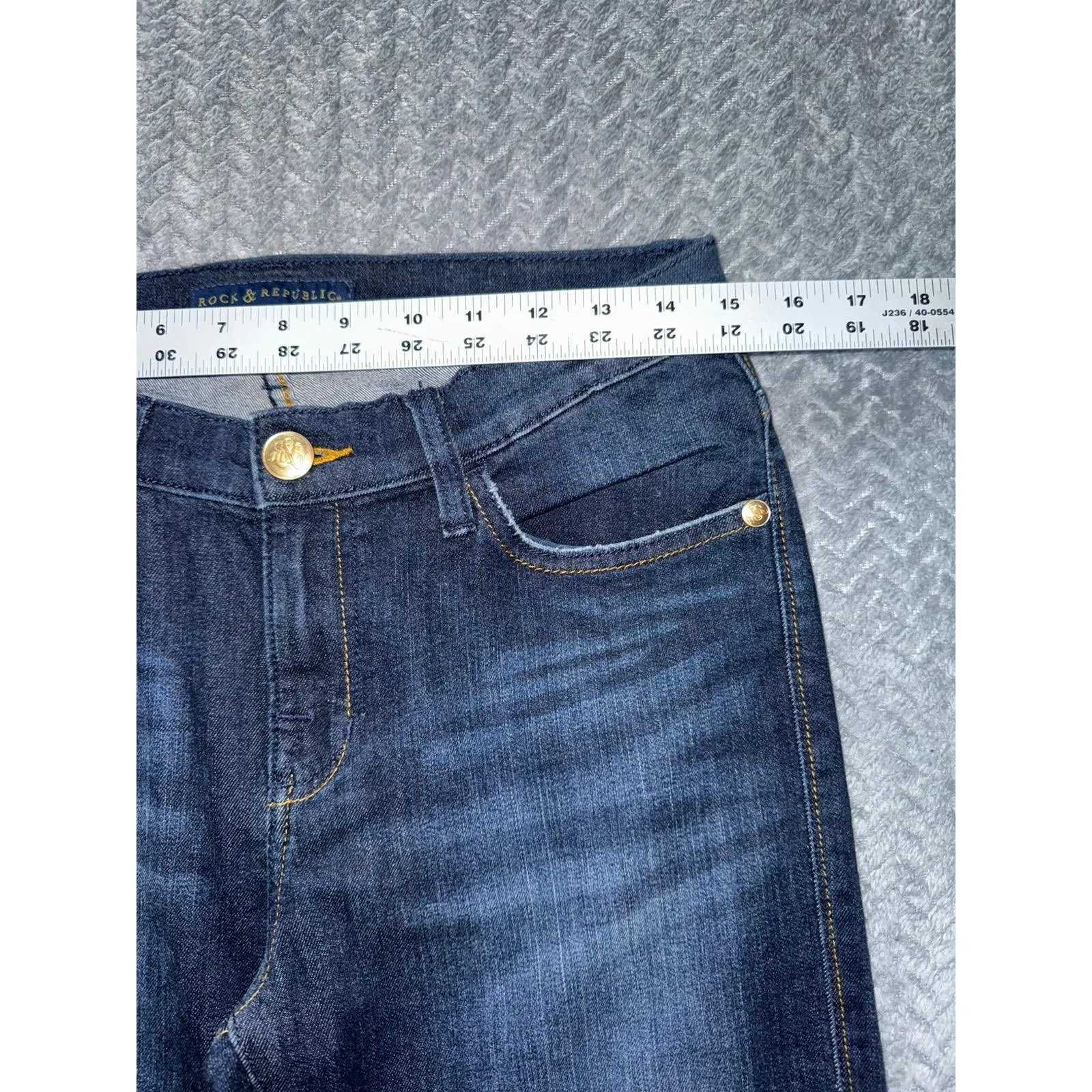Rock Republic Kasandra Bootcut Jeans Dark Wash Gold Stitching Denim Size 10‎ - Image 7