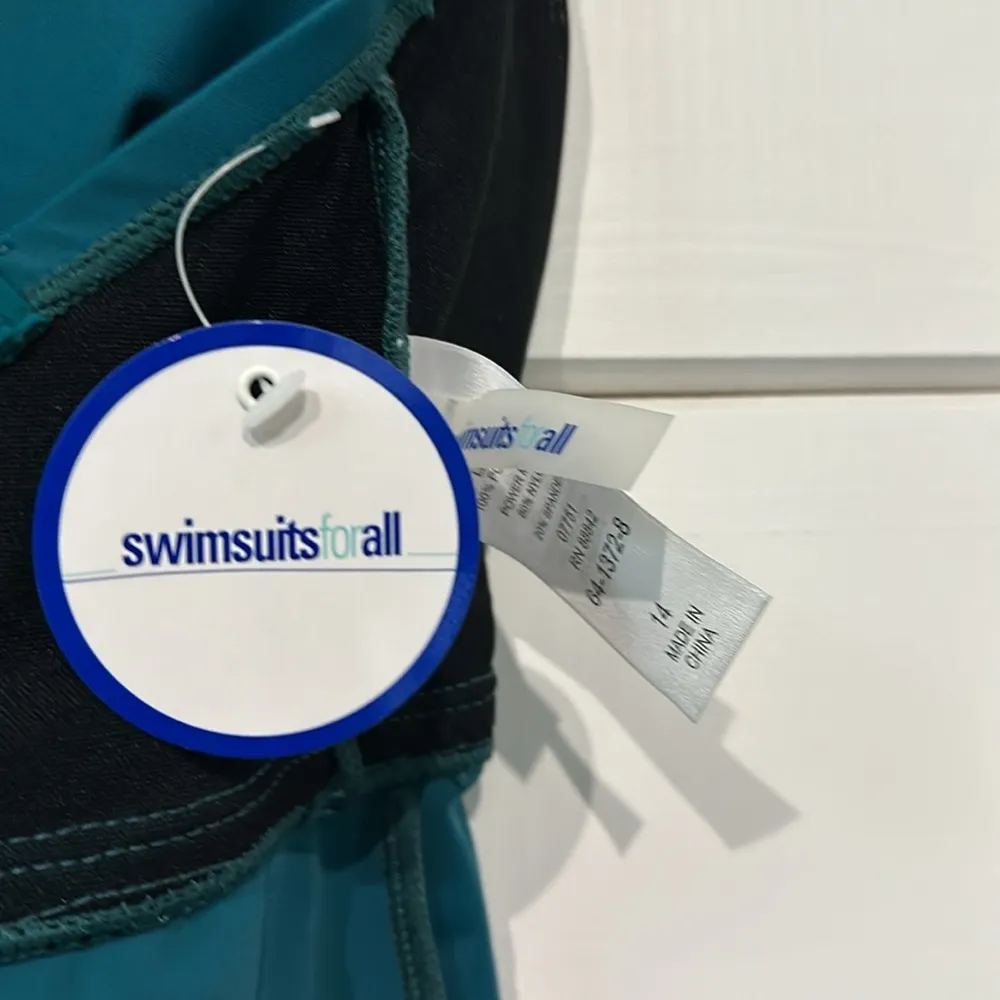 Swimsuits For All Cross Back Flowy Solid Tankini Swim Top NEW Size 14 Blue - Image 9