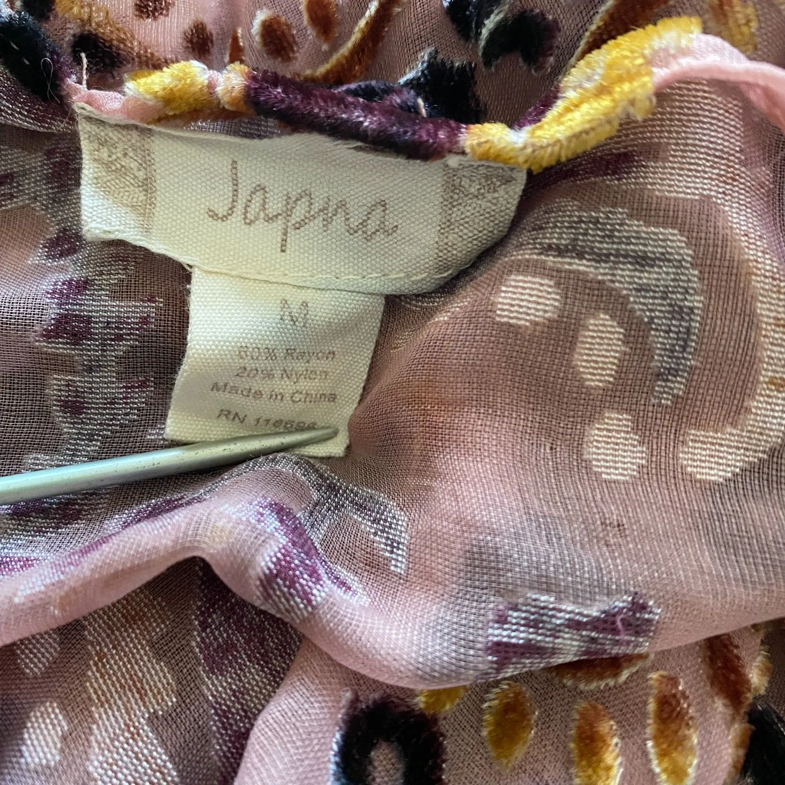 Japna Velvet Burnout Floral Paisley Cape Shawl Tassel Fringe Kimono Boho Chic M - Image 6