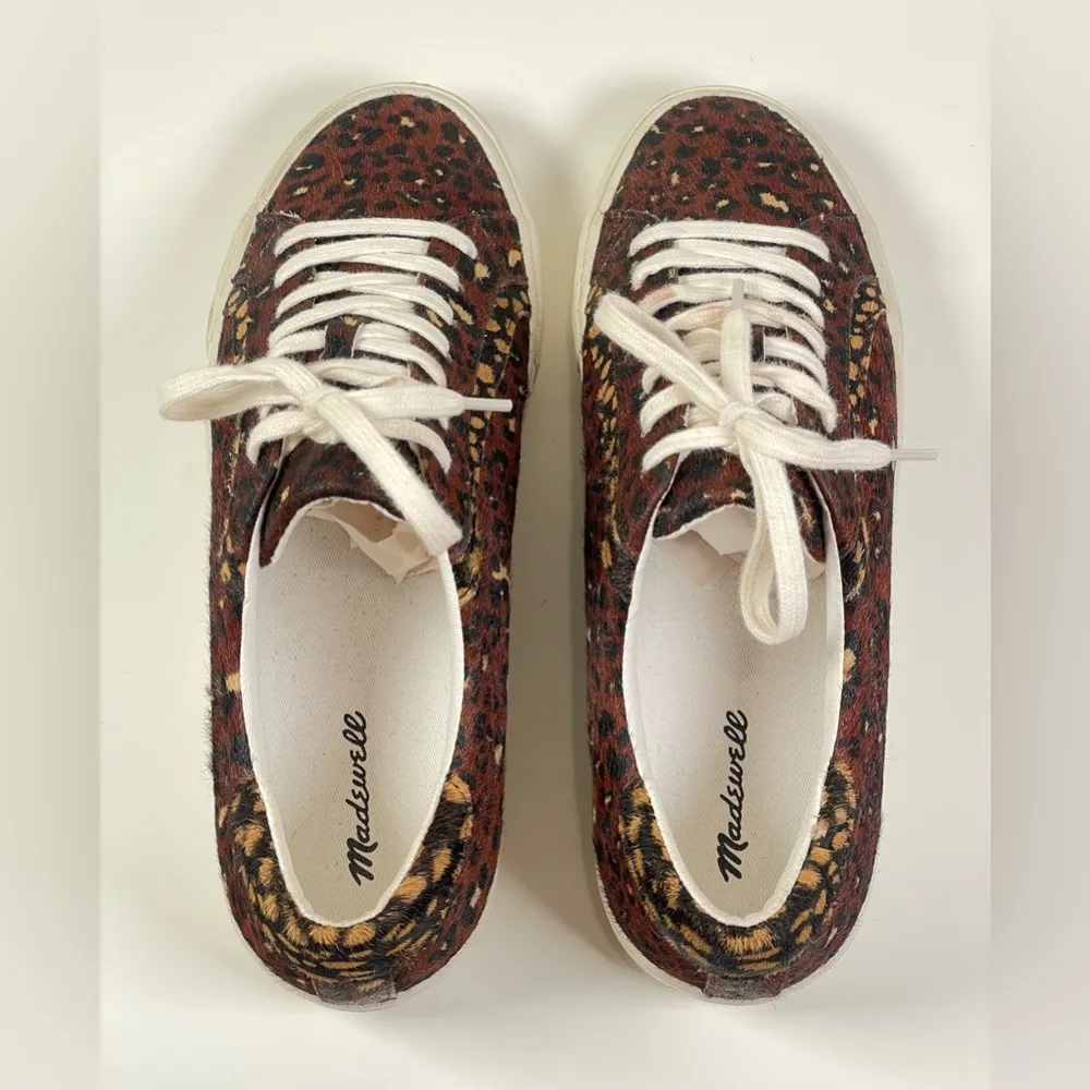 Madewell Sidewalk Low-Top Sneakers Painted Leopard Colorblock Calf Hair Size 10 - Image 9