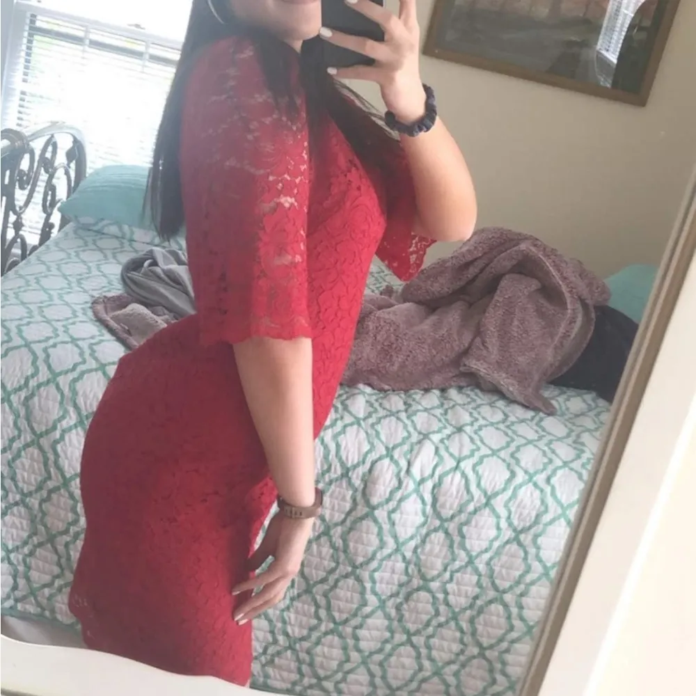 Ralph Lauren Red Lace Wedding Guest Dress Size 6 - Image 6