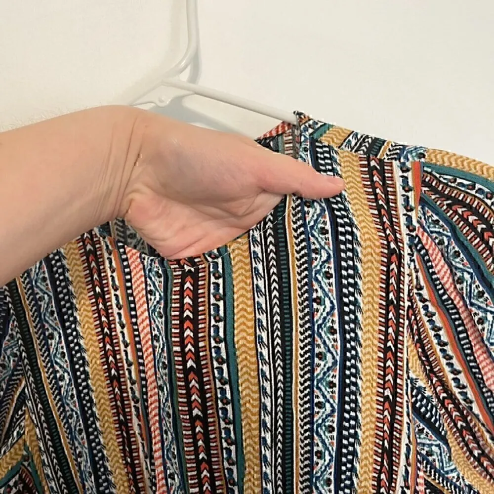 EMERY ROSE SHEIN Striped Puff Sleeve Dress White Black Multi Geometric Boho Midi - Image 8