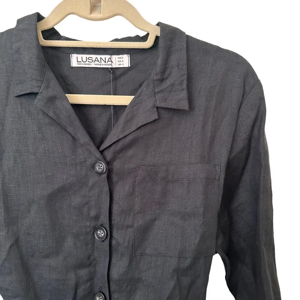 LUSANA Blake Flax Linen Belted Romper NWT Sz 4‎ Black - Image 3