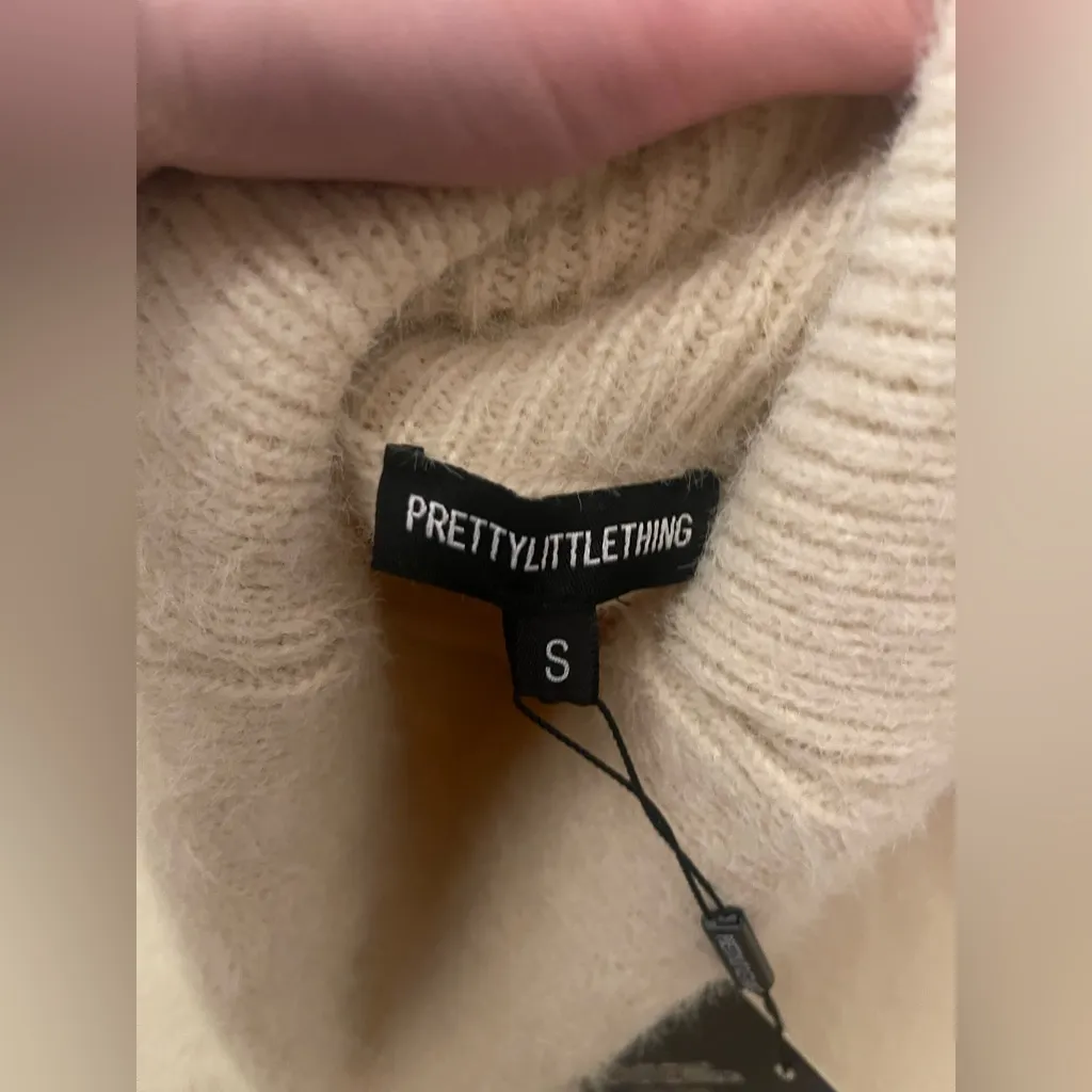 NWT PLT OVERSIZED TAN FUZZY TURTLE NECK DRESS SWEATER S - Image 5