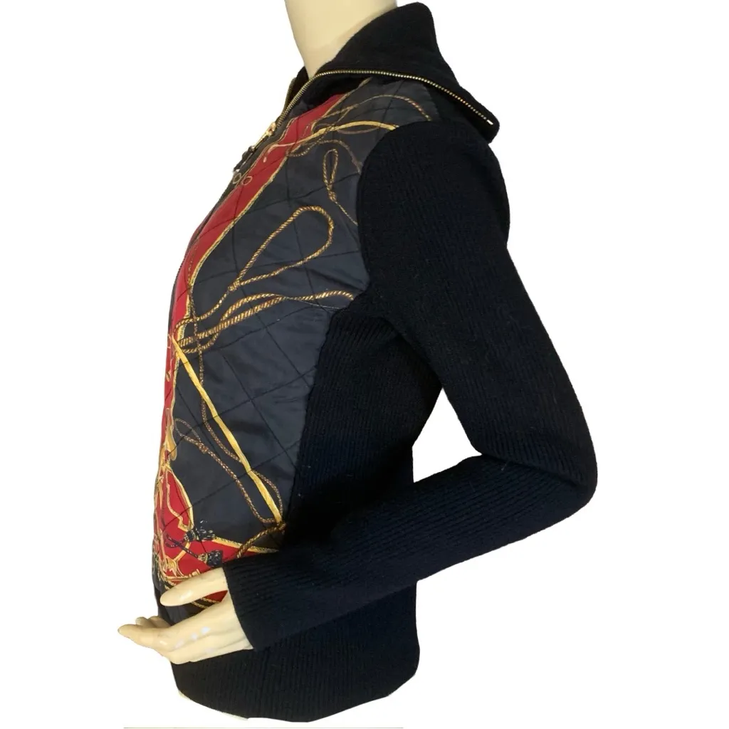 VTG 1990'S LAUREN RALPH LAUREN EQUESTRIAN BISHOP SILK & WOOL ZIPPER CARDIGAN (M) - Image 5