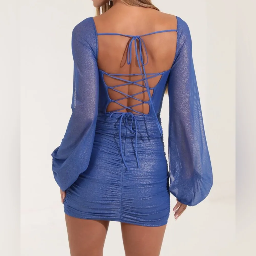 Lucy in the Sky‎ Glitter Mesh Long Sleeve Dress in Blue Size Small EUC - Image 9