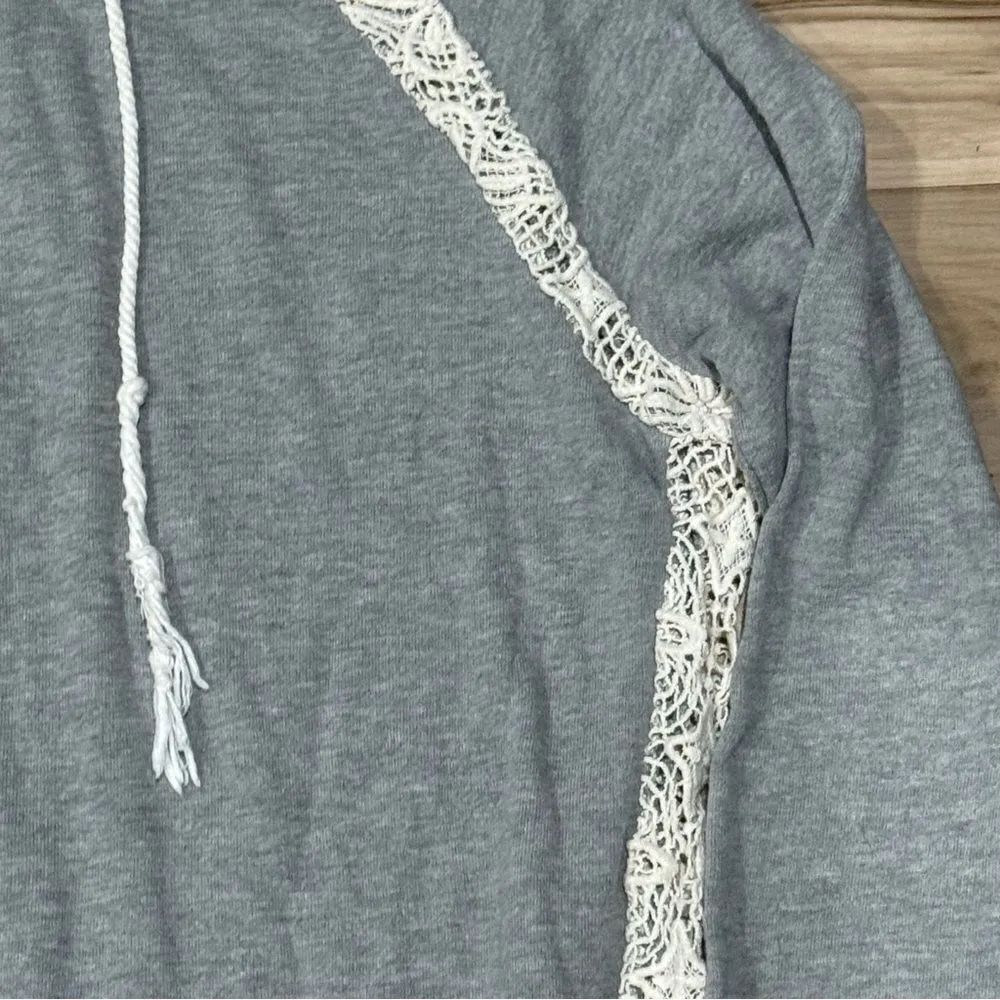 O’Neill Grey Cream Lace Hoodie Sweatshirt Women’s XL - Image 3
