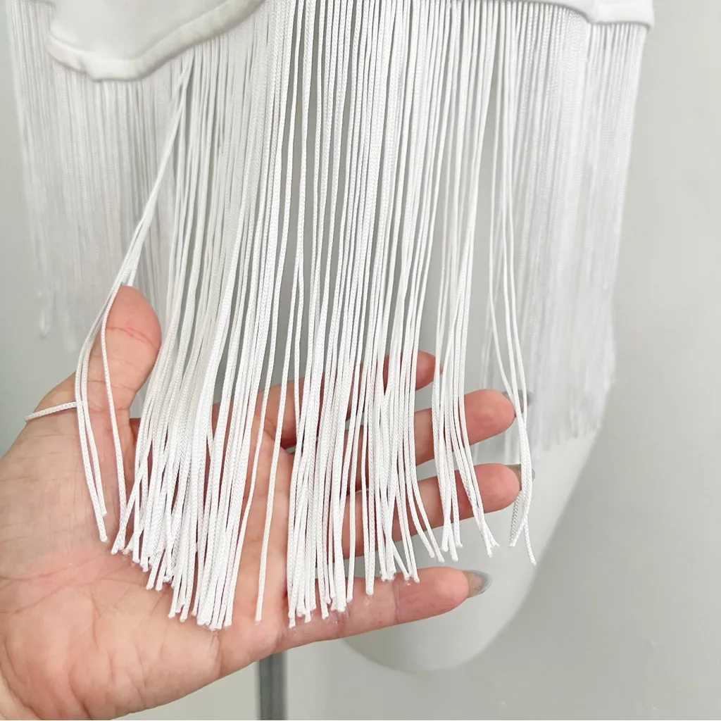 Anthropologie Fringe Flirty White tank top Sleeveless dance night out SMALL NWOT - Image 6