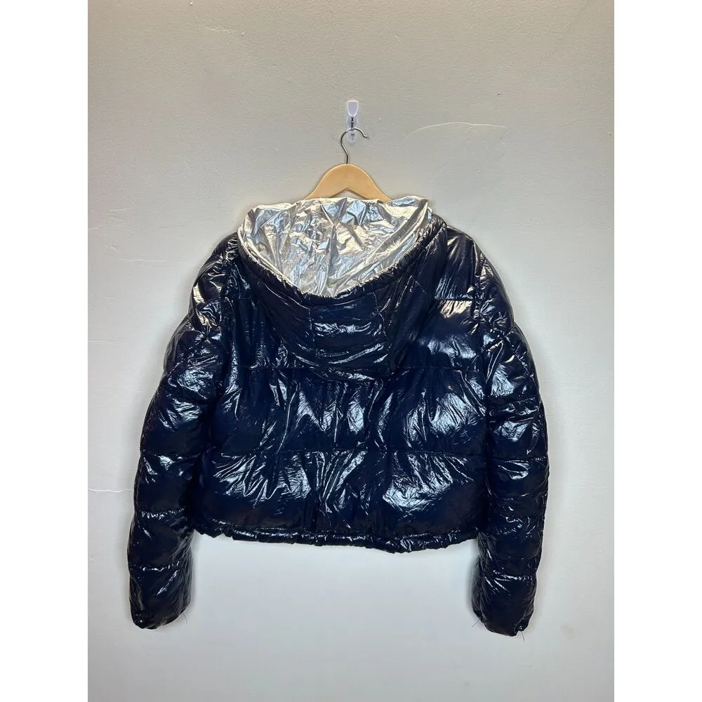 La Coalition Women's DCJ3015 Size XL Black silver Puffy Jacket Full Zip EUC - Image 2