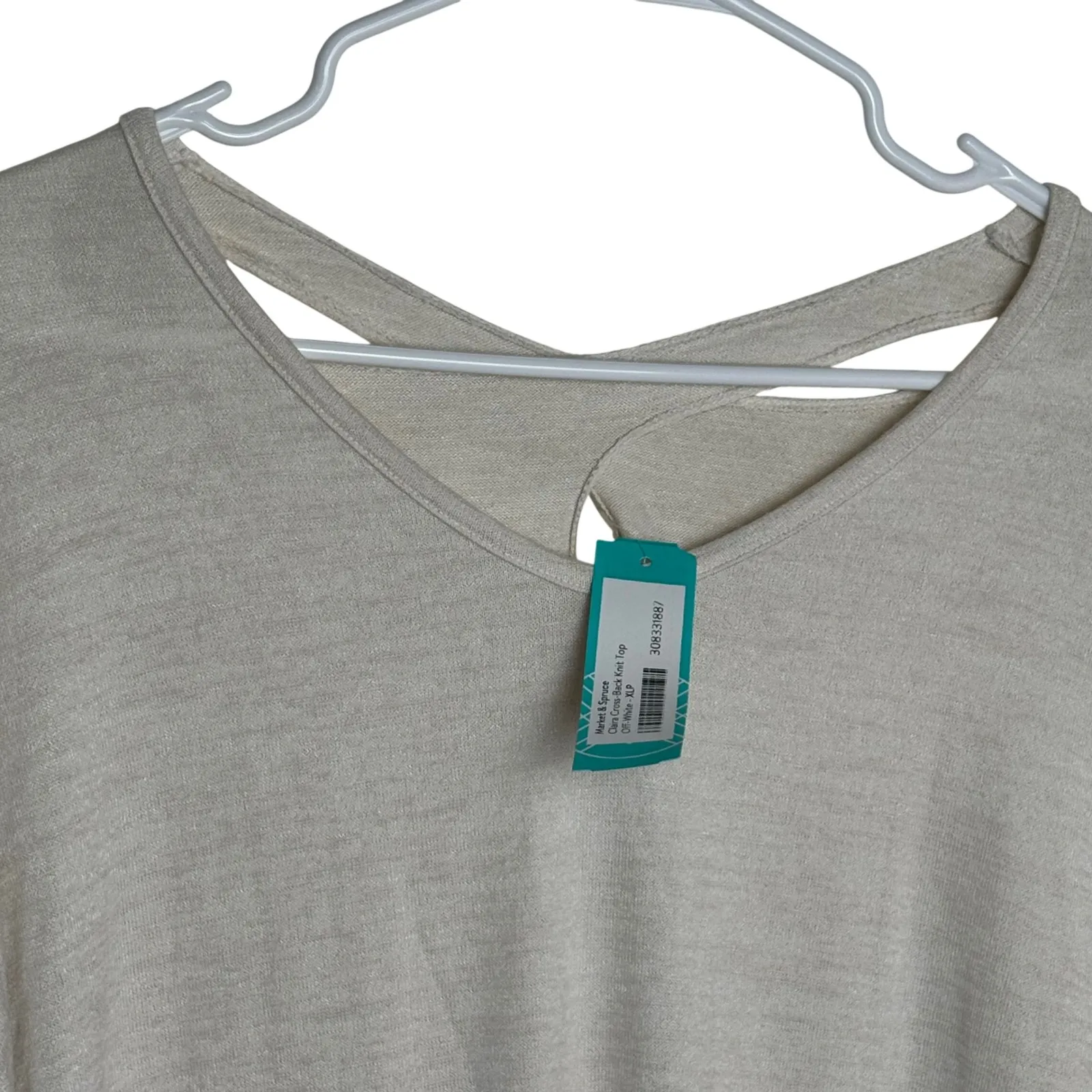 Market & Spruce Claire Cross Back Brushed Knit Top Off White Petite XL New NWT - Image 2