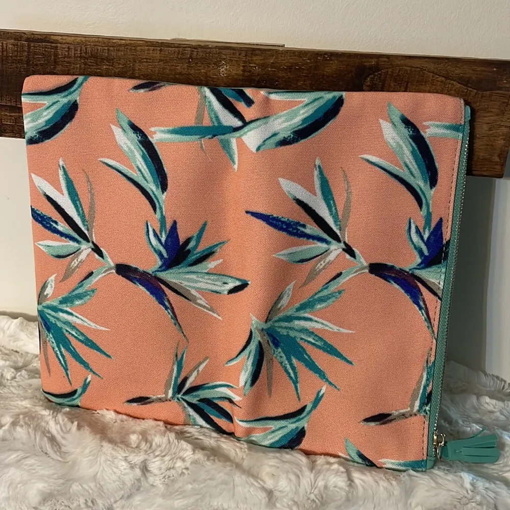 Rachel Pally bag tropical Vegan Leather Fold Over Clutch Peach teal zip bag - Image 6