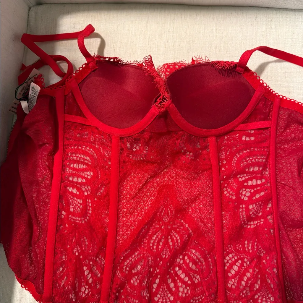 Victoria's Secret Red Lace Bustier Corset - Image 2