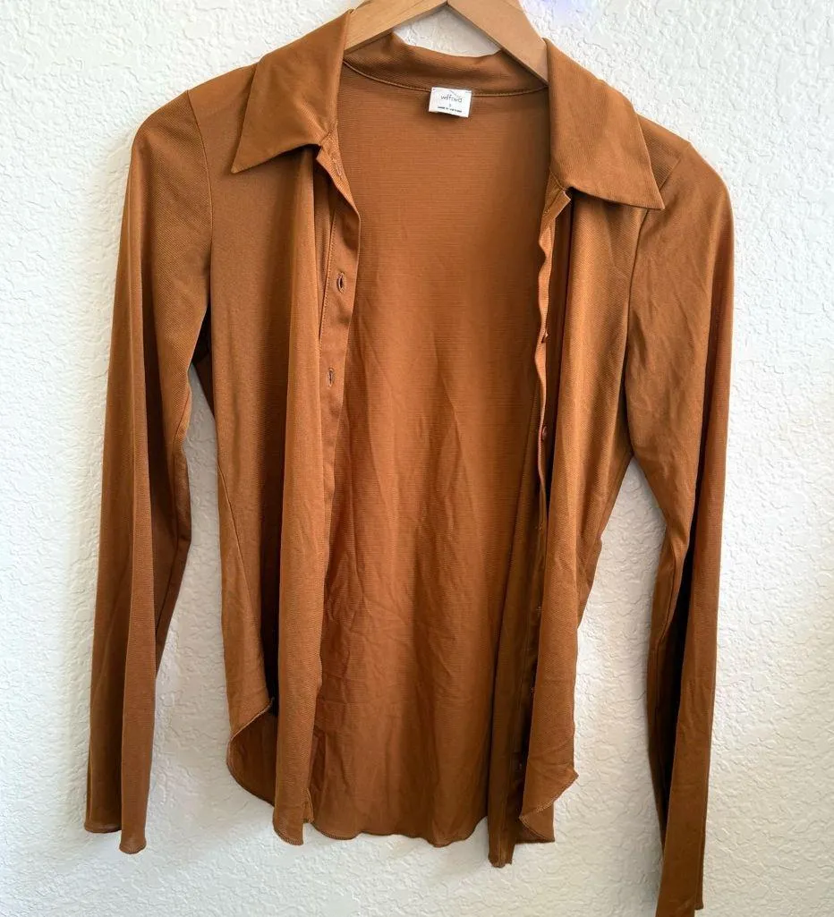 Wilfred Aritzia Slightly Sheer Pose Long Sleeve Button Down Collar Top Blouse S - Image 4