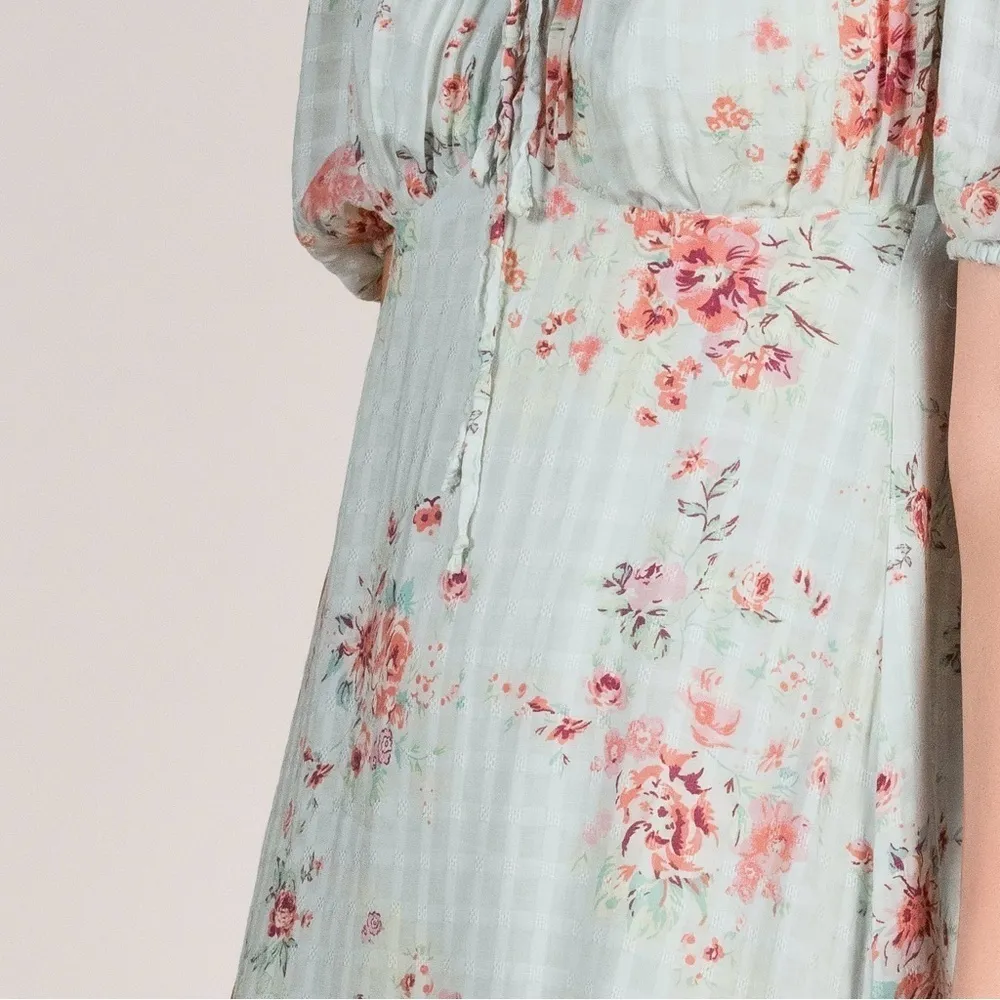 Hint of Mint Floral Plaid Babydoll Dress Large Fairy Y2K Style NWT - Image 3