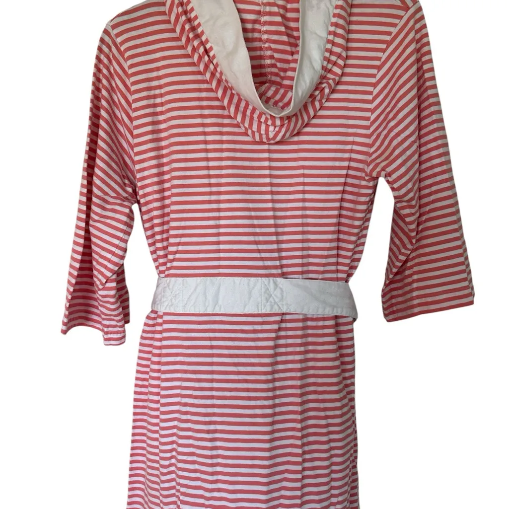 Women's Hooded Striped Lite Weight Jersey Robe Pink - Image 3