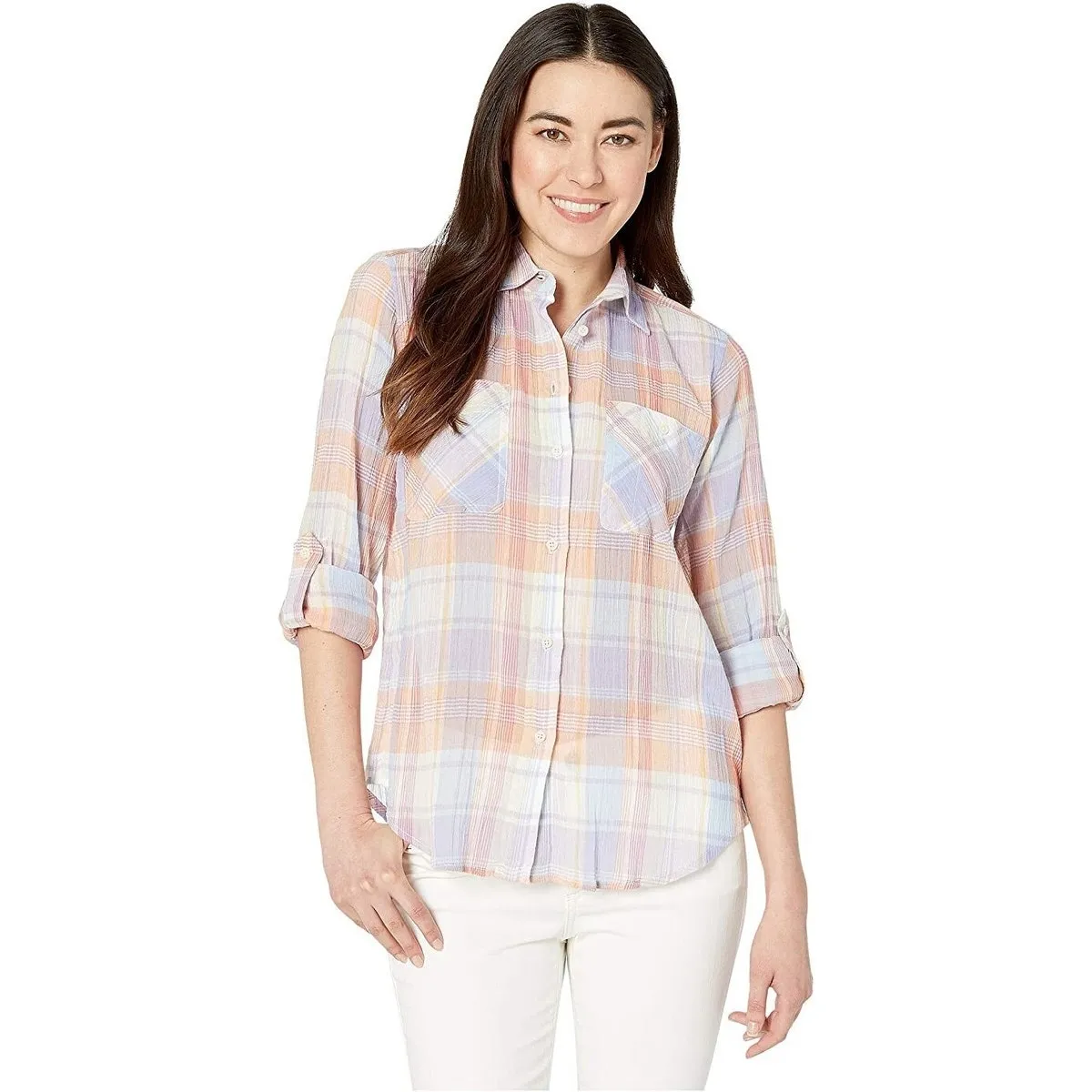 Lauren Ralph Lauren Size L Pastel Gauzy Semi-Sheer Button Up Long Sleeve Shirt - Image 2